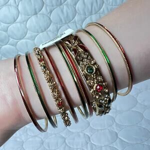 Indian 9 Bangle Bracelets Ethnic Bollywood Gold Red Green Party Holiday Jewelry